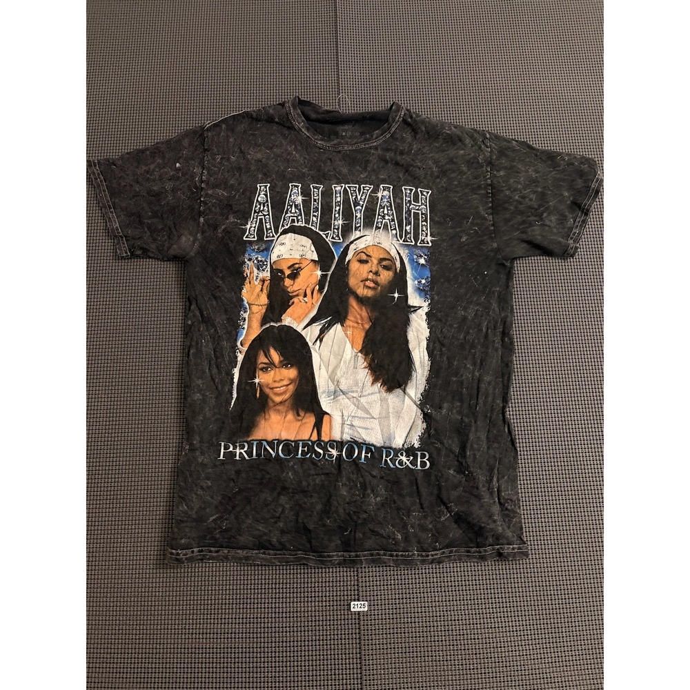 Aaliyah Princess of R&B Graphic Tee Acid Wash Black Cotton T-Shirt S/M